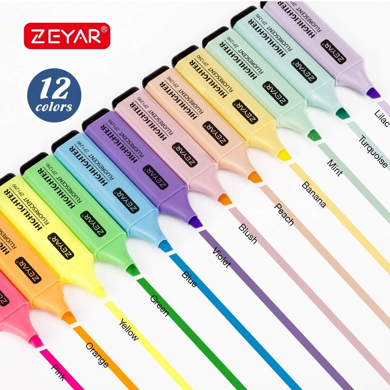ZEYAR Highlighter, Chisel Tip Marker Pen, AP Certified, Assorted Colors, Water Based, Quick Dry (12 Colors) - Image 3